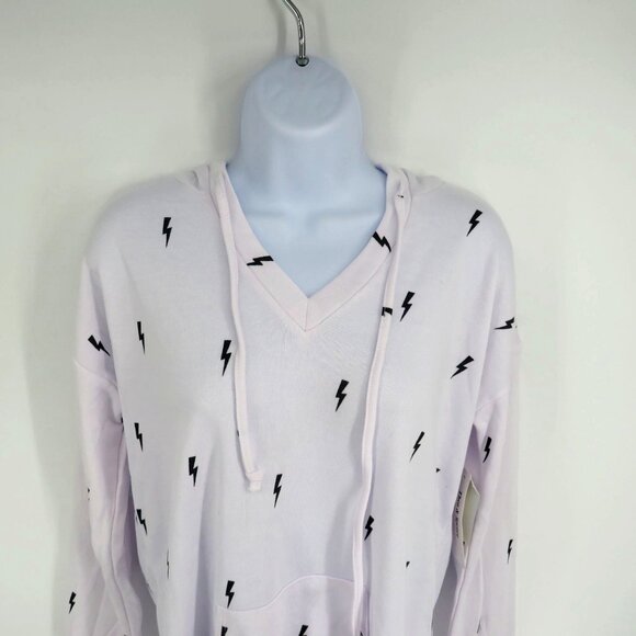 Theo & Spence Medium White Hoodie Black Lightning Print NWT $68 - Picture 3 of 5